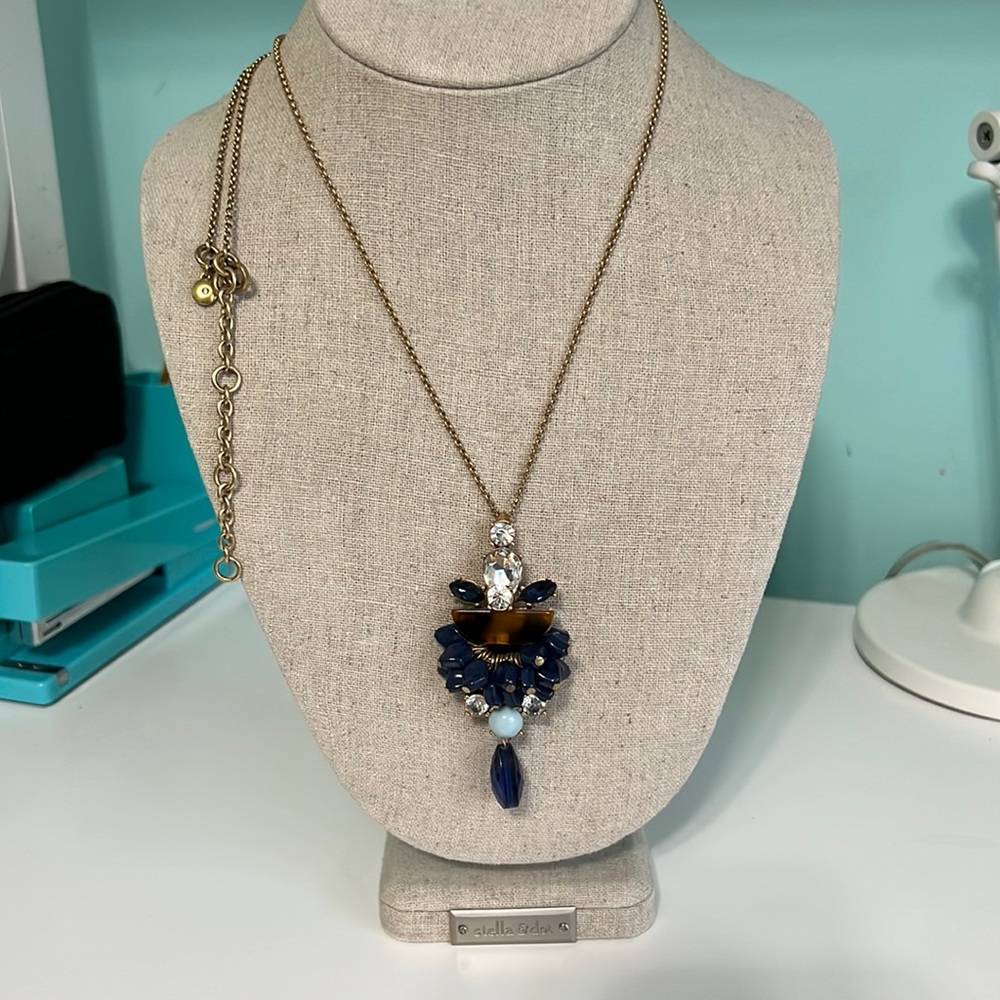 J. Crew Pendant Long Necklace Clear Navy And Tortoise… Gem